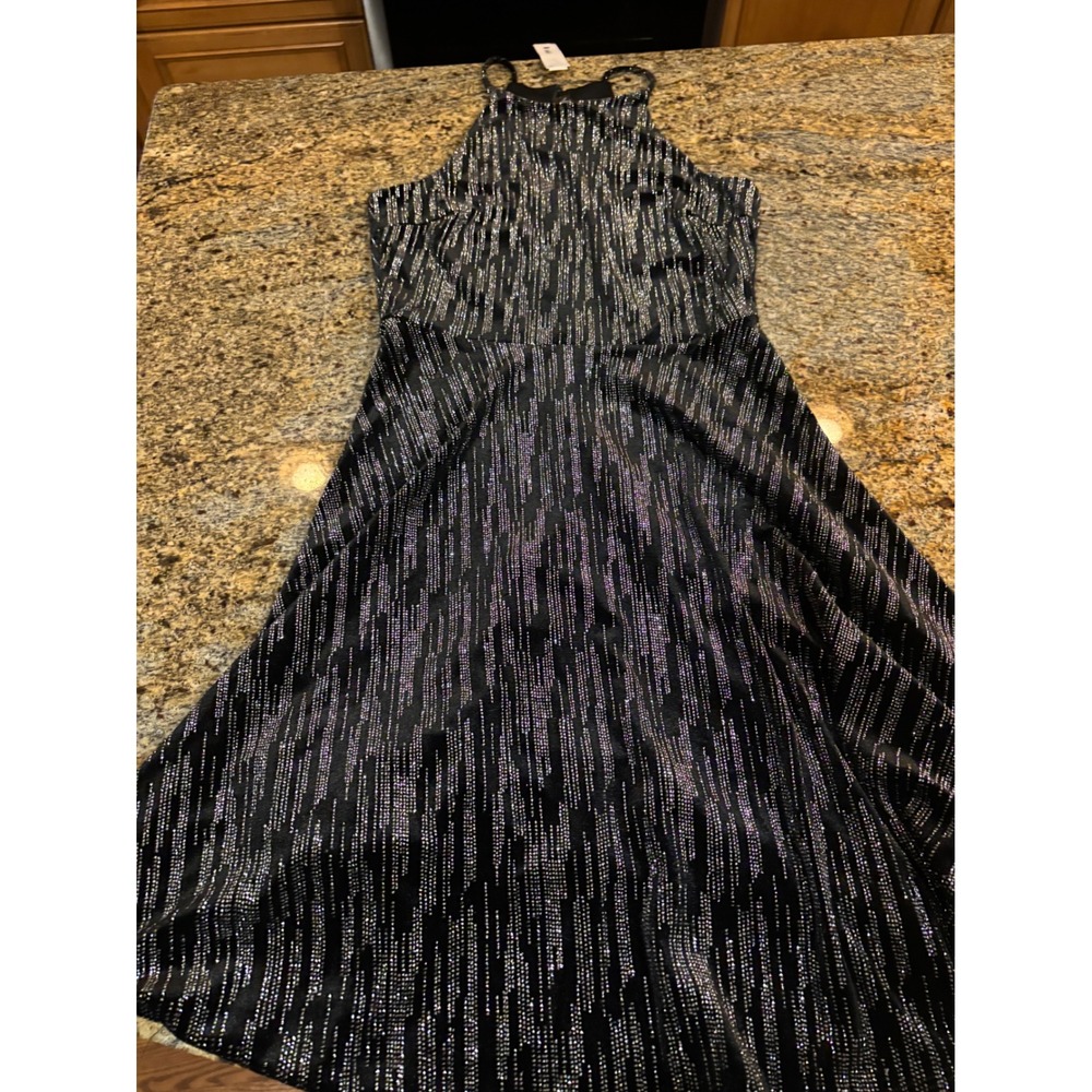 NWT AQUA Dress Black Silver Sparkle Halter Neck Midi Bloomingdales Exclusive M